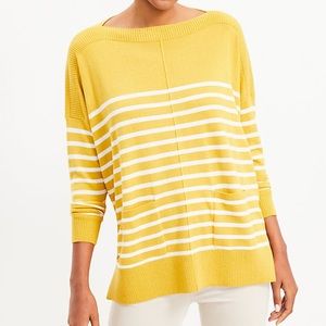 LOFT Striped Boatneck Pocket Poncho Sweater